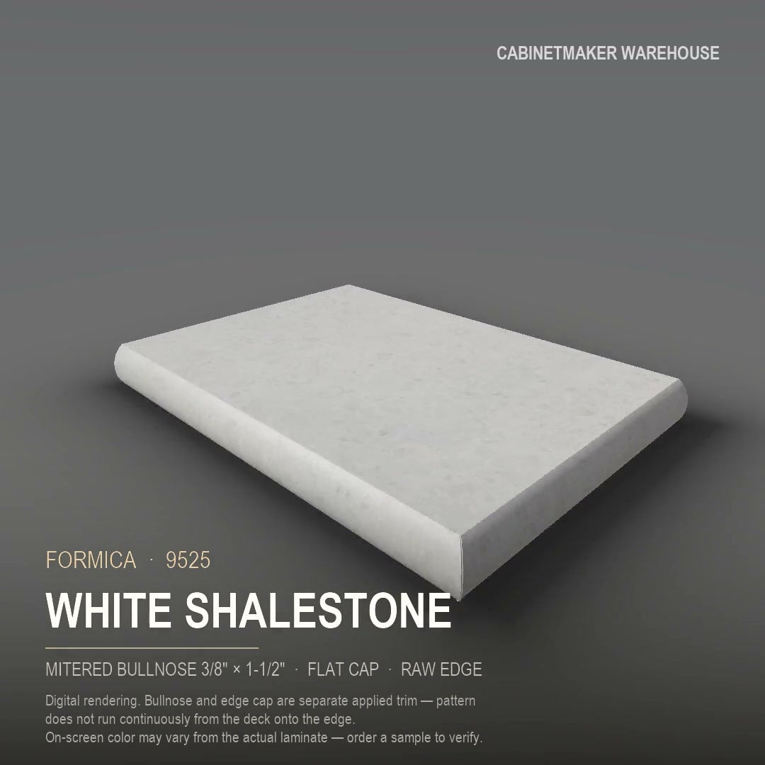 Formica White Shalestone 9525 laminate on a countertop with a mitered bullnose edge