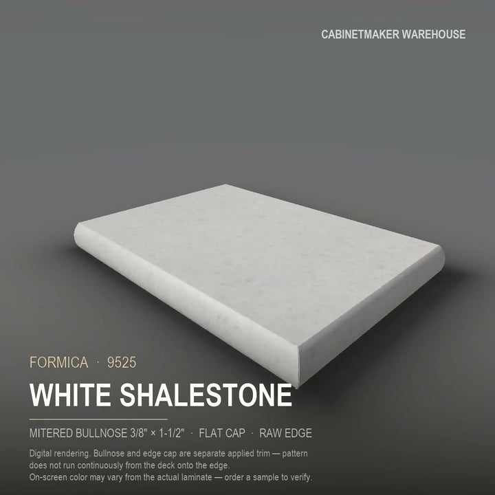 Formica White Shalestone 9525 laminate on a countertop with a mitered bullnose edge