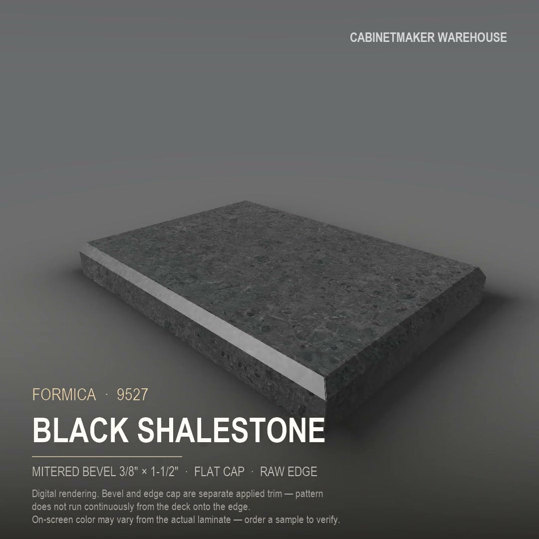 Formica Black Shalestone 9527 laminate on a countertop with a mitered bevel edge