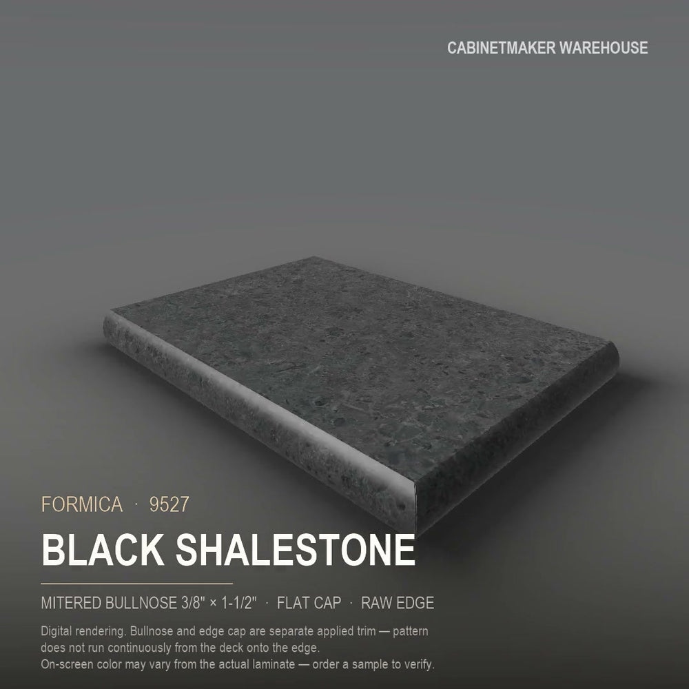 Formica Black Shalestone 9527 laminate on a countertop with a mitered bullnose edge