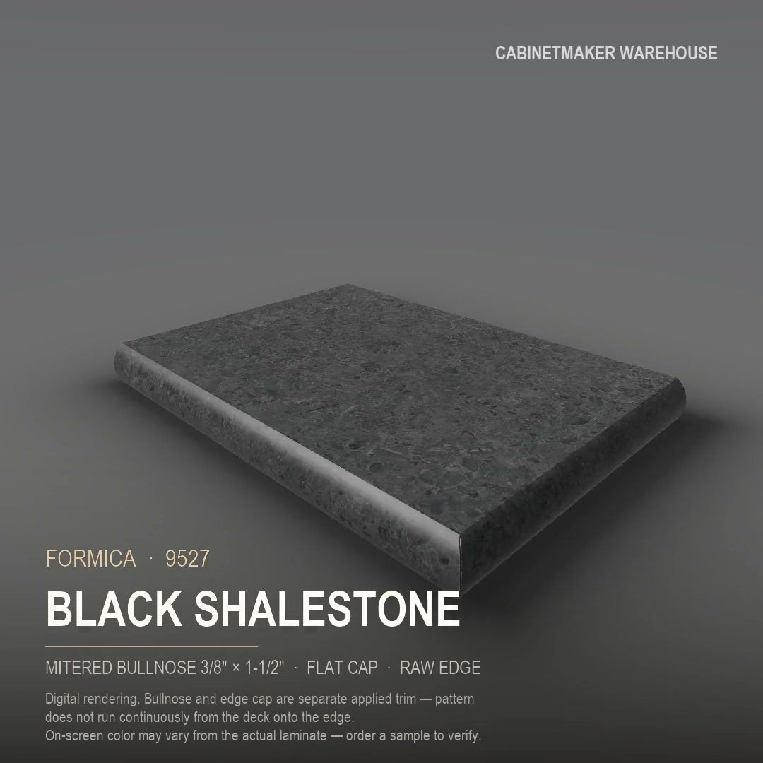 Formica Black Shalestone 9527 laminate on a countertop with a mitered bullnose edge