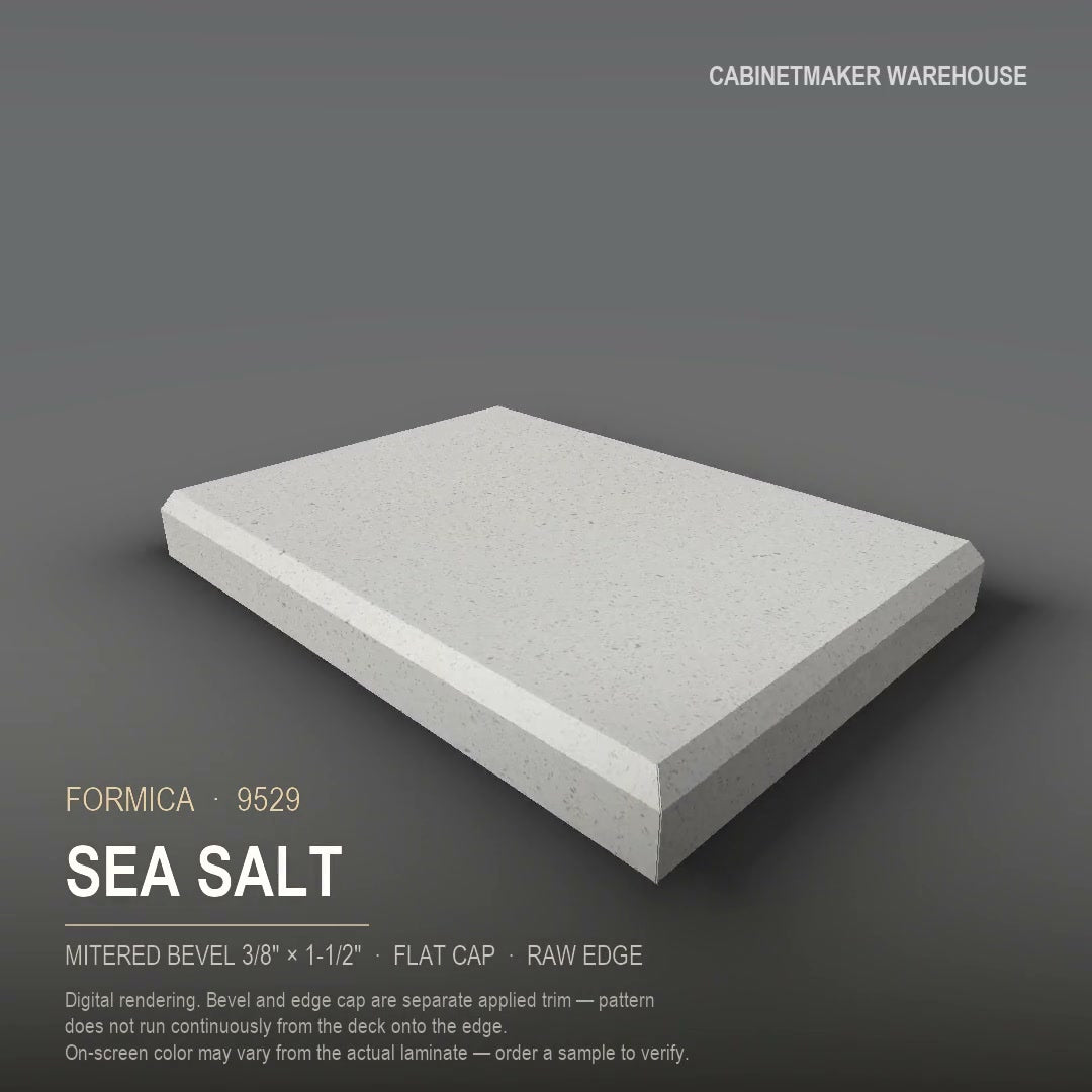 Formica Sea Salt 9529 laminate on a countertop with a mitered bevel edge