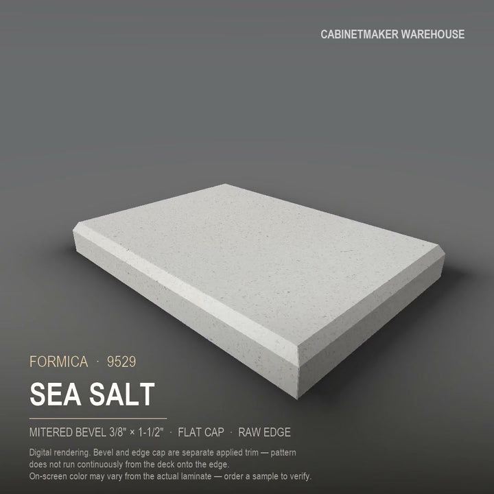 Formica Sea Salt 9529 laminate on a countertop with a mitered bevel edge