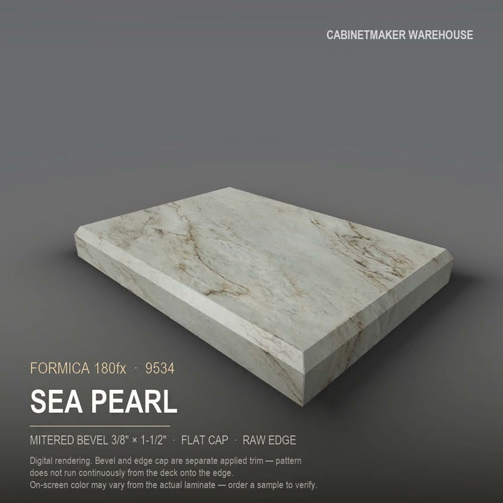 Formica Sea Pearl 9534 laminate on a countertop with a mitered bevel edge