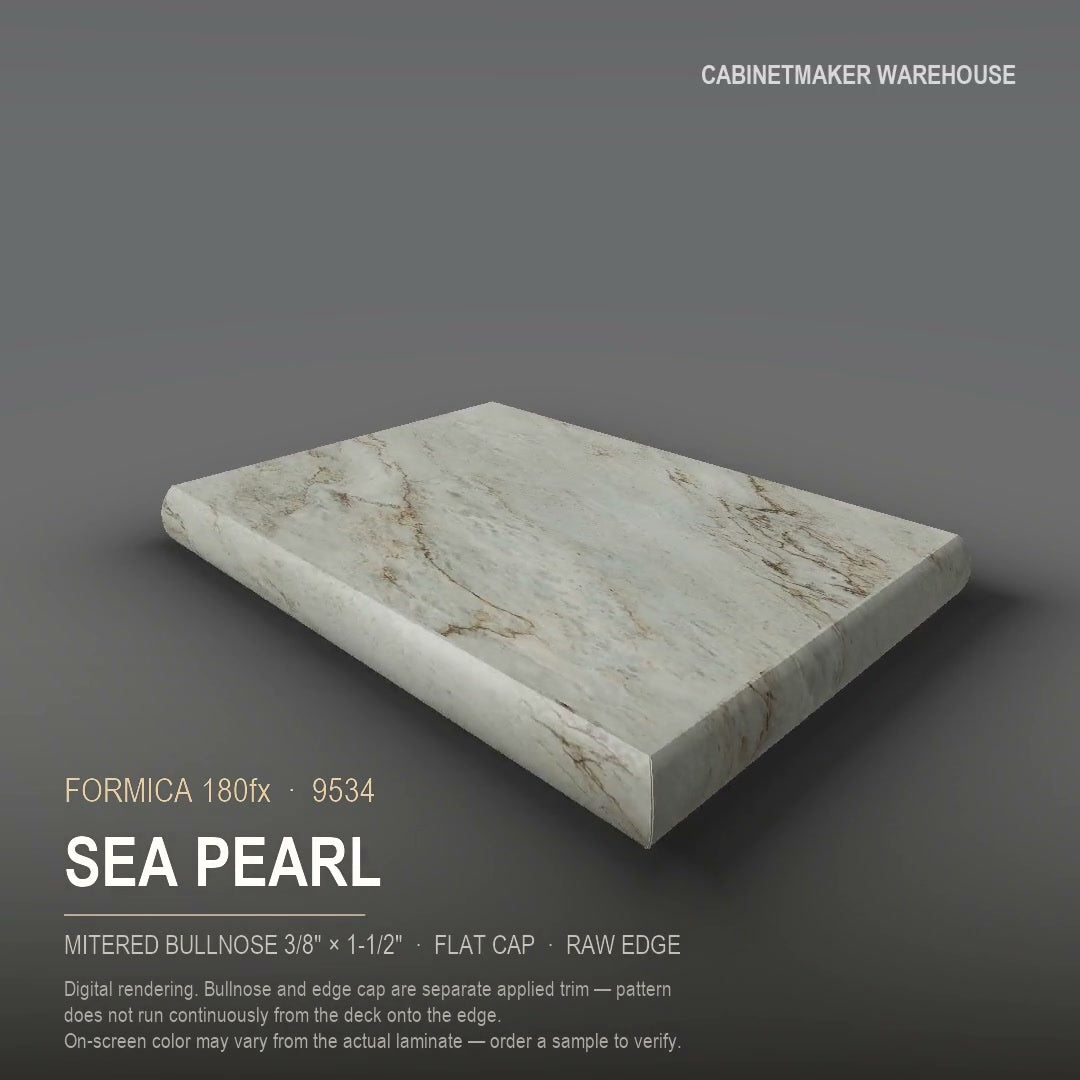 Formica Sea Pearl 9534 laminate on a countertop with a mitered bullnose edge