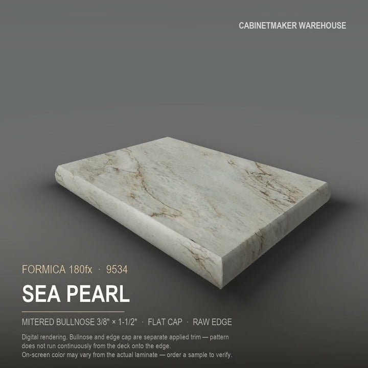 Formica Sea Pearl 9534 laminate on a countertop with a mitered bullnose edge