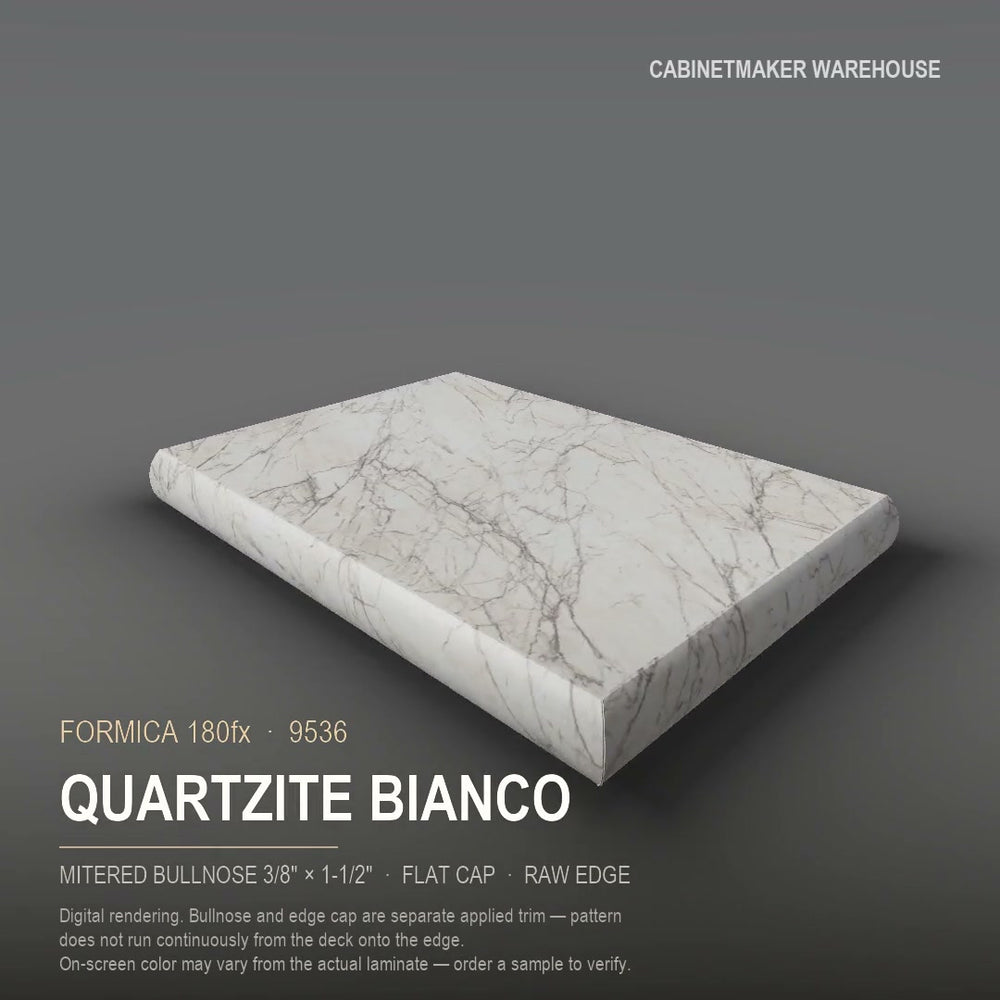 Formica Quartzite Bianco 9536 laminate on a countertop with a mitered bullnose edge