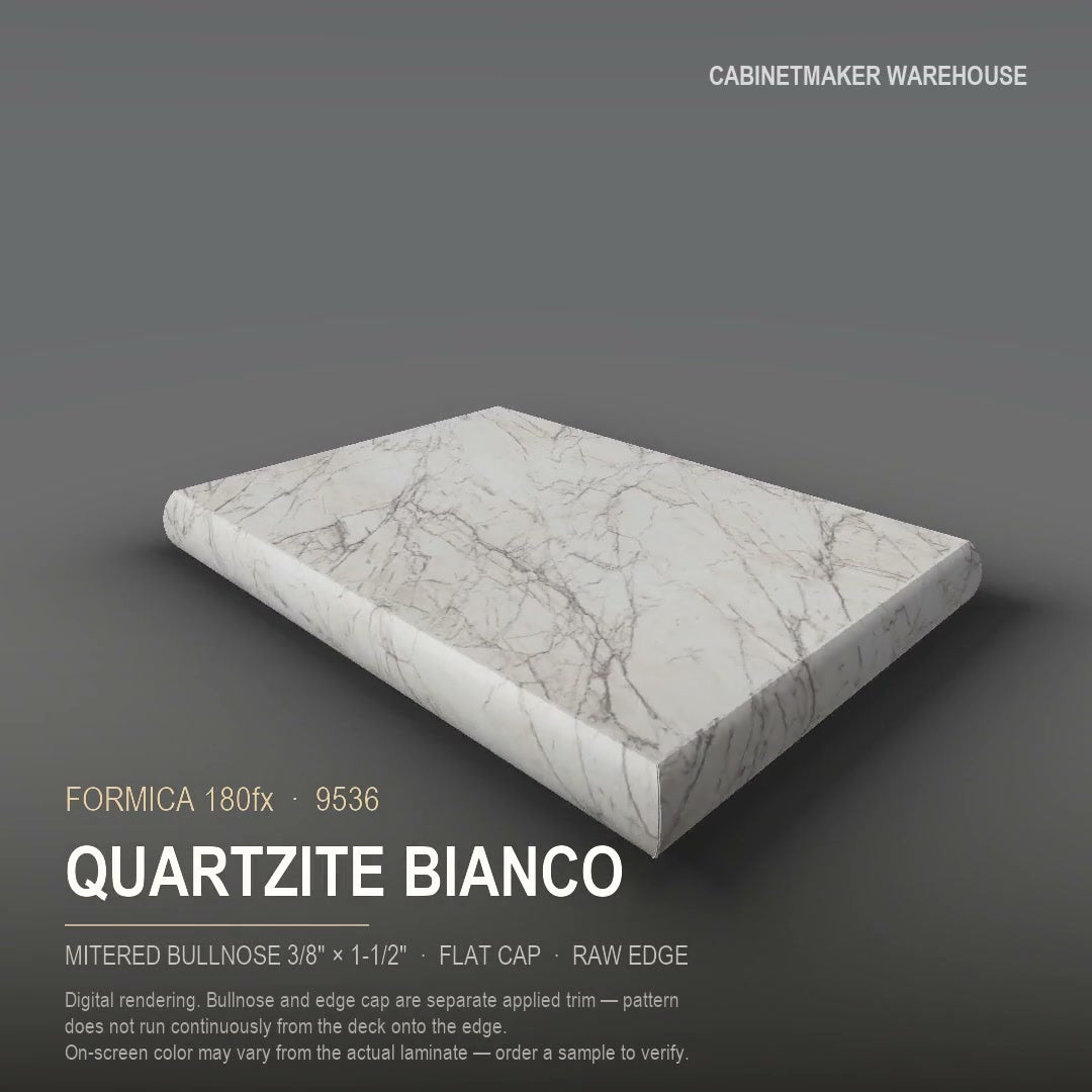 Formica Quartzite Bianco 9536 laminate on a countertop with a mitered bullnose edge