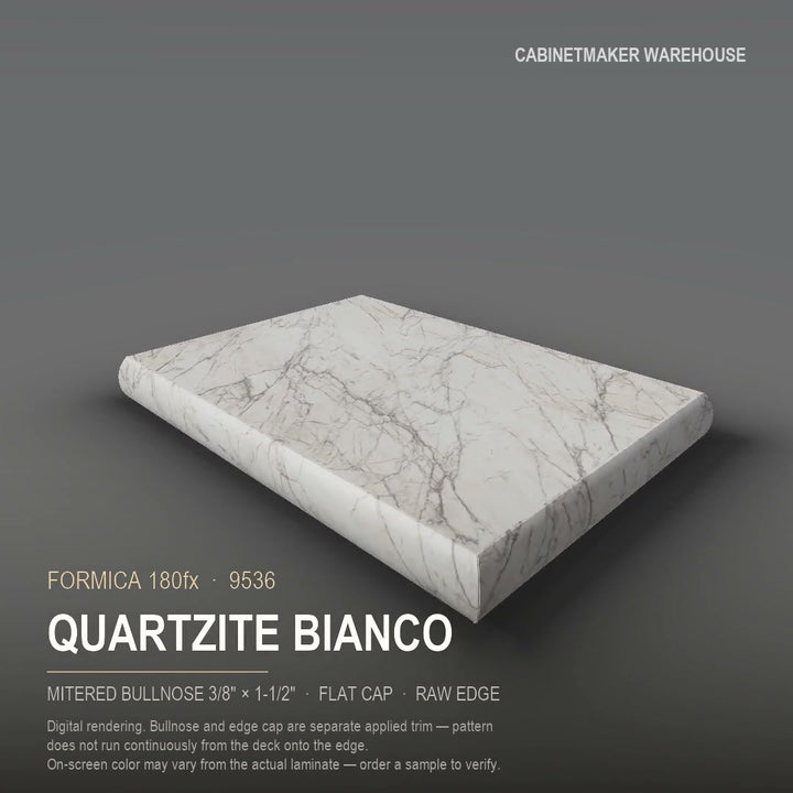 Formica Quartzite Bianco 9536 laminate on a countertop with a mitered bullnose edge