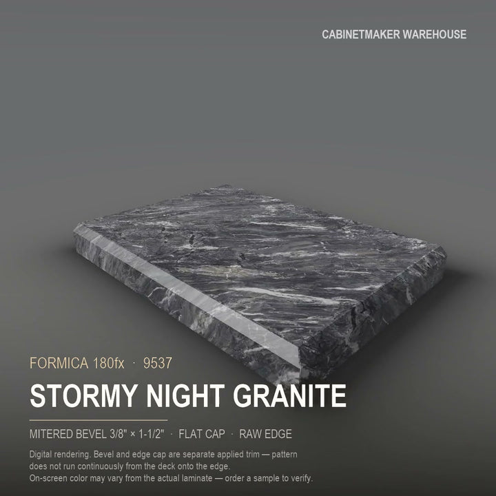 Formica Stormy Night Granite 9537 laminate on a countertop with a mitered bevel edge