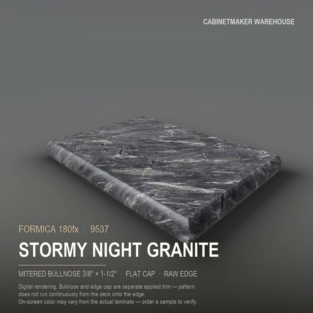 Formica Stormy Night Granite 9537 laminate on a countertop with a mitered bullnose edge