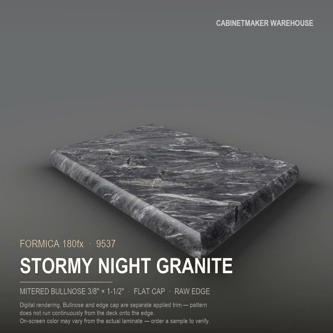 Formica Stormy Night Granite 9537 laminate on a countertop with a mitered bullnose edge