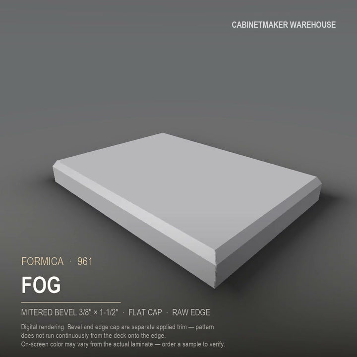 Formica Fog 961 laminate on a countertop with a mitered bevel edge