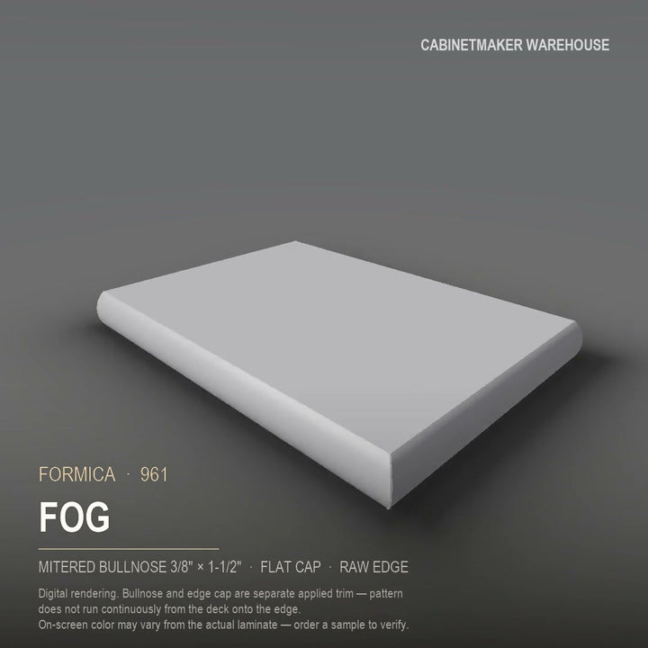 Formica Fog 961 laminate on a countertop with a mitered bullnose edge
