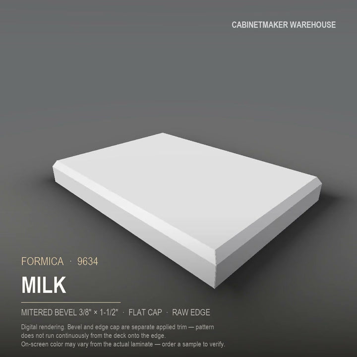 Formica Milk 9634 laminate on a countertop with a mitered bevel edge