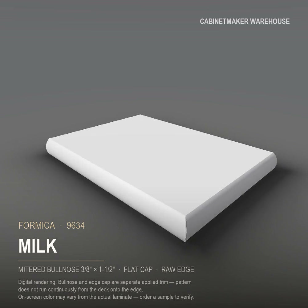 Formica Milk 9634 laminate on a countertop with a mitered bullnose edge
