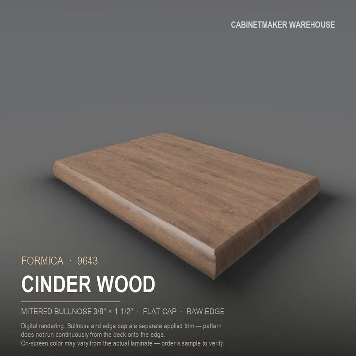 Formica Cinder Wood 9643 laminate on a countertop with a mitered bullnose edge