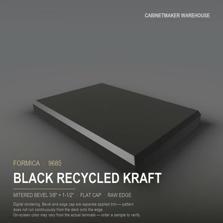 Formica Black Recycled Kraft 9685 laminate on a countertop with a mitered bevel edge