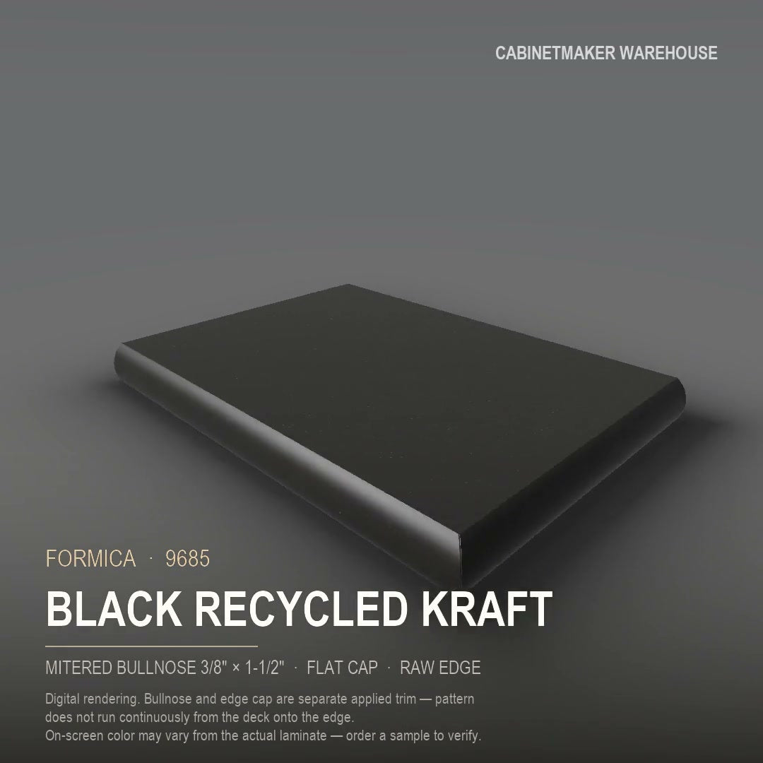 Formica Black Recycled Kraft 9685 laminate on a countertop with a mitered bullnose edge