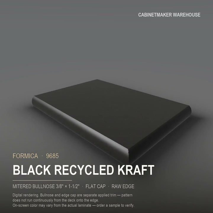 Formica Black Recycled Kraft 9685 laminate on a countertop with a mitered bullnose edge