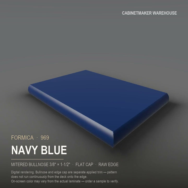 Formica Navy Blue 969 laminate on a countertop with a mitered bullnose edge