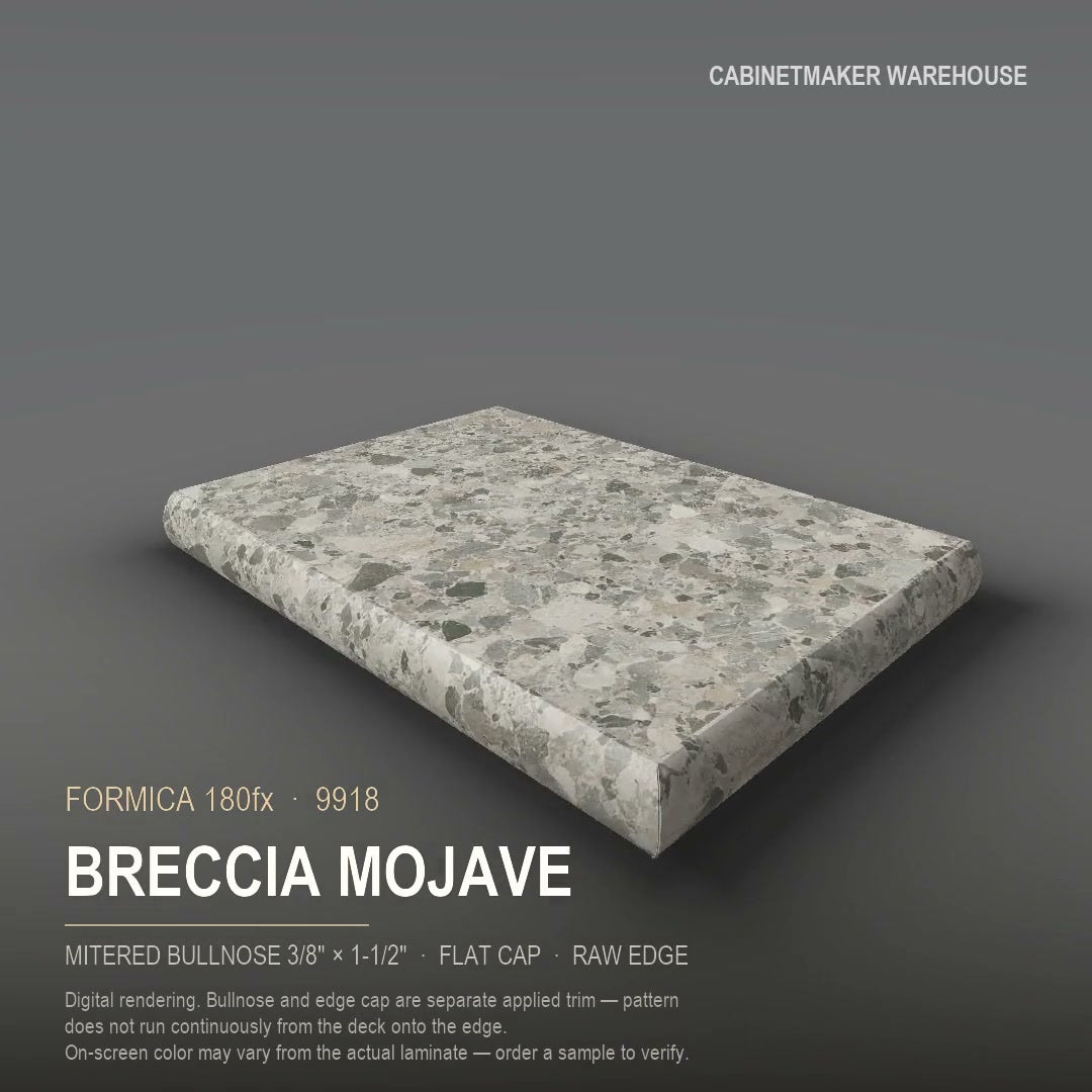 Formica Breccia Mojave 9918 laminate on a countertop with a mitered bullnose edge