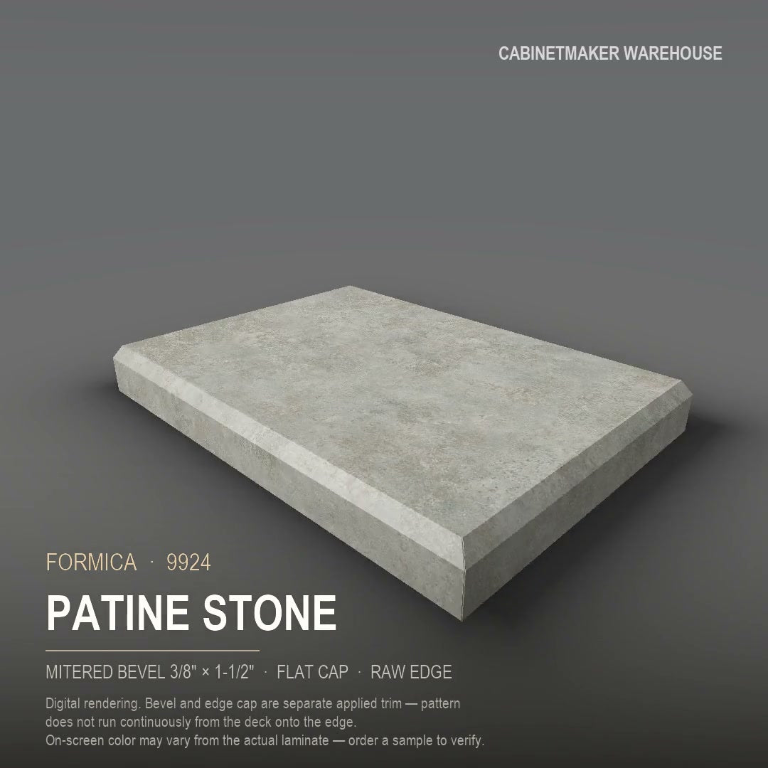 Formica Patine Stone 9924 laminate on a countertop with a mitered bevel edge