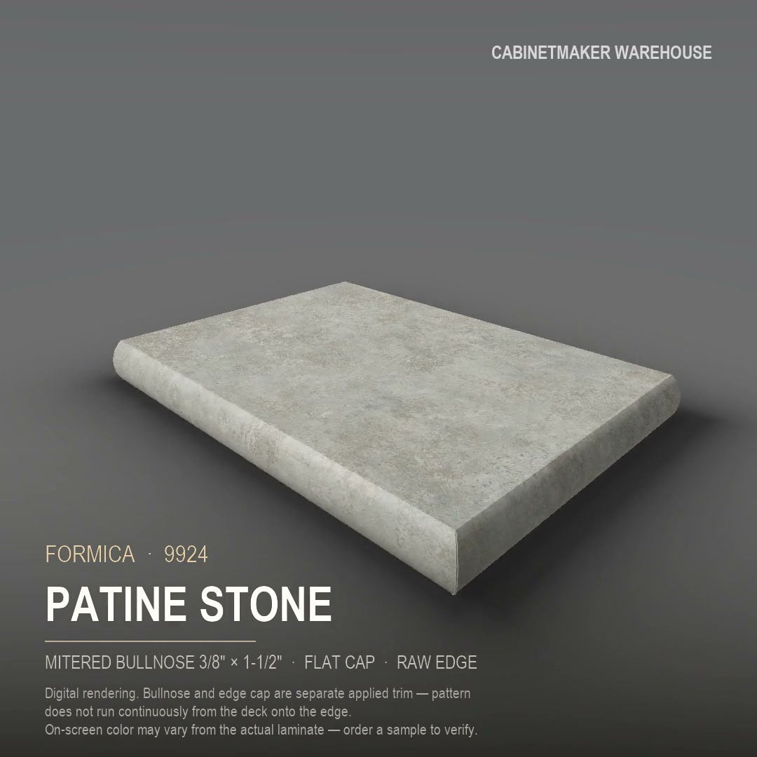 Formica Patine Stone 9924 laminate on a countertop with a mitered bullnose edge