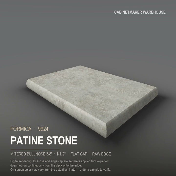 Formica Patine Stone 9924 laminate on a countertop with a mitered bullnose edge