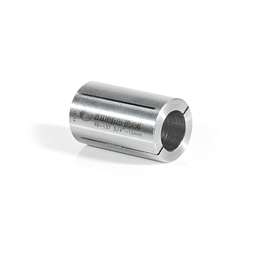 Amana Tool. High Precision Router Collet Reducer | 3⁄4 Overall Dia x 12mm Inner Dia x 1 1⁄4" Long | RB-137 